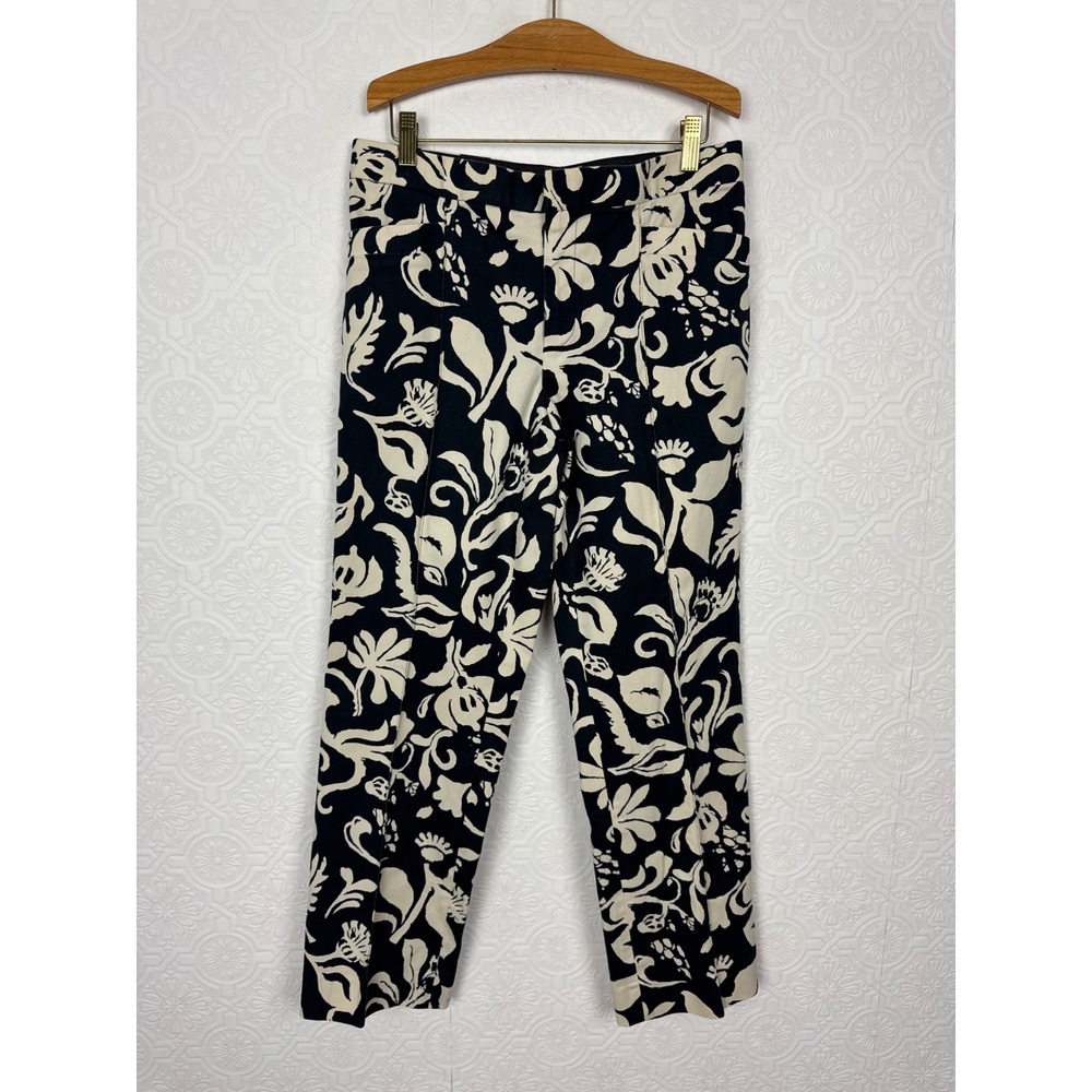 Vintage Ralph Lauren Black Label Floral Pants Black Cream Straight Leg USA 10